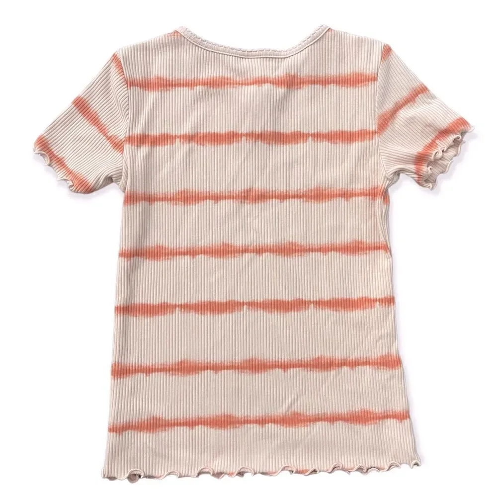 Old Navy Girl’s Orange Tie-Dye Striped Pullover Ribbed Short Sleeve Top Size 8